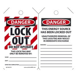 Lock out/tag out DANGER LOCKED OUT DO NOT OPERATE 5 3/4 X 3 1/4